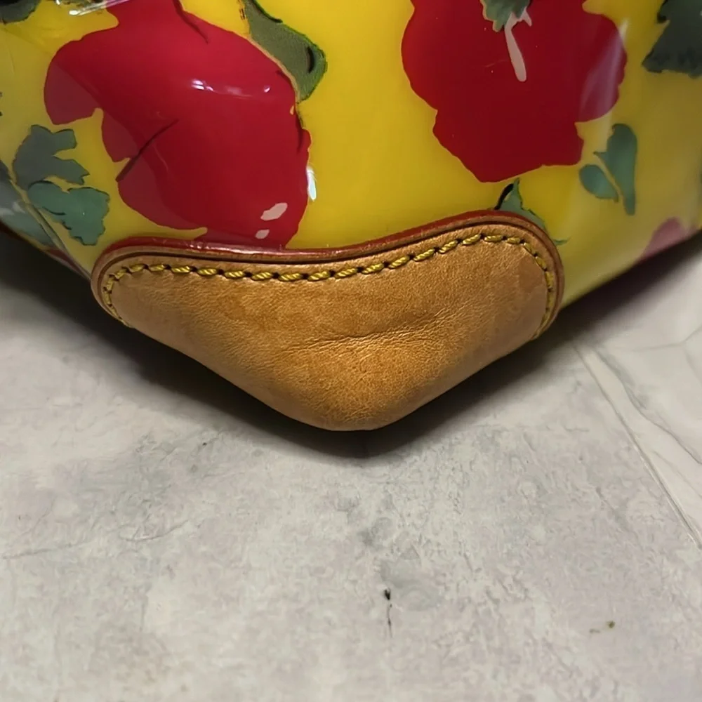 Dooney Bourke Satchel Crossbody shoulder Bag vinyl coated floral/leather EUC